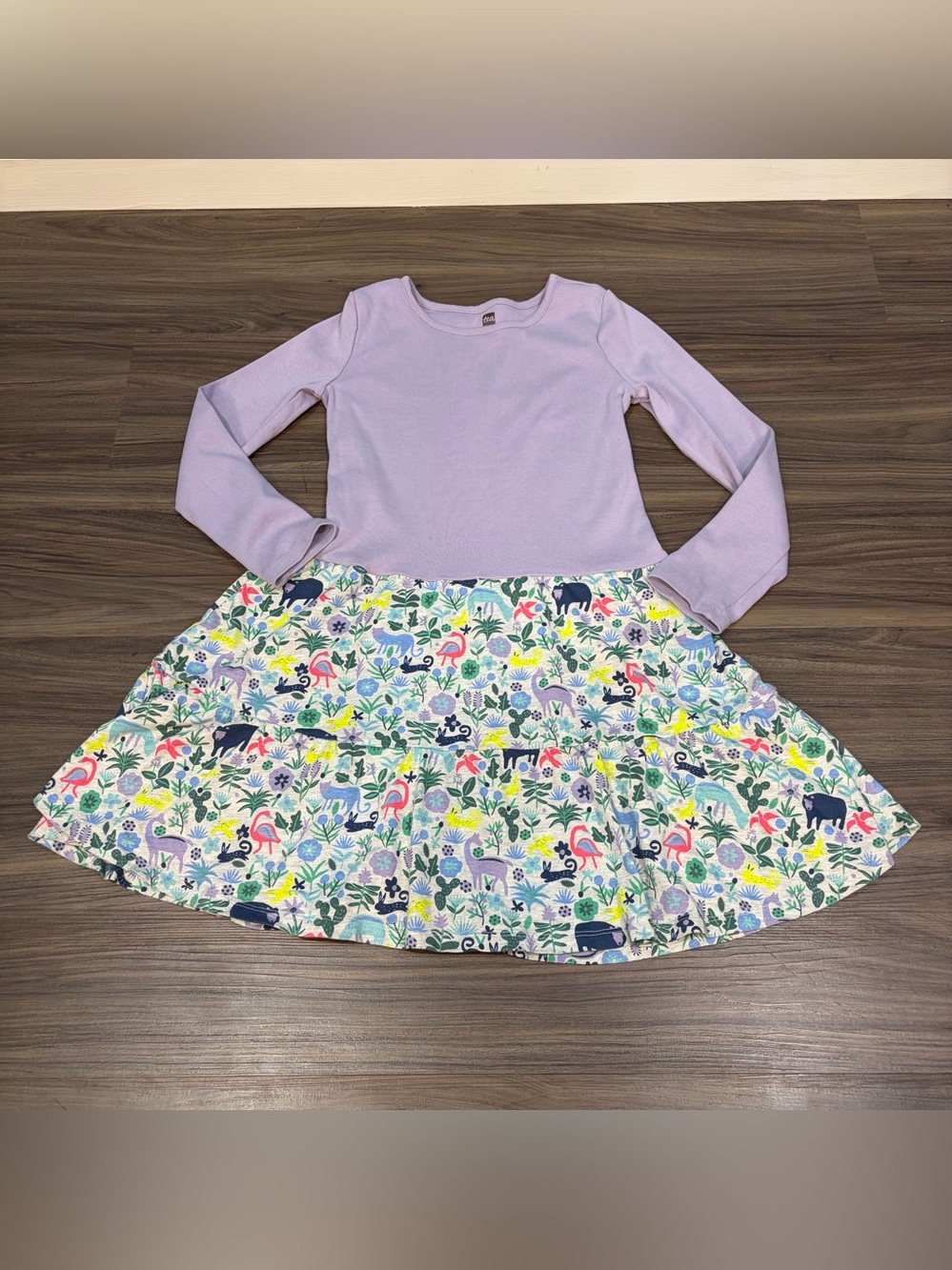 Tea Collection Girl's Purple Tier Skirted Twirl Dress Animal Print Size 8